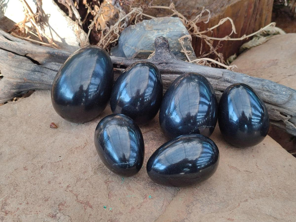 Polished Black Basalt Eggs x 6 From Madagascar - Toprock Gemstones and Minerals 