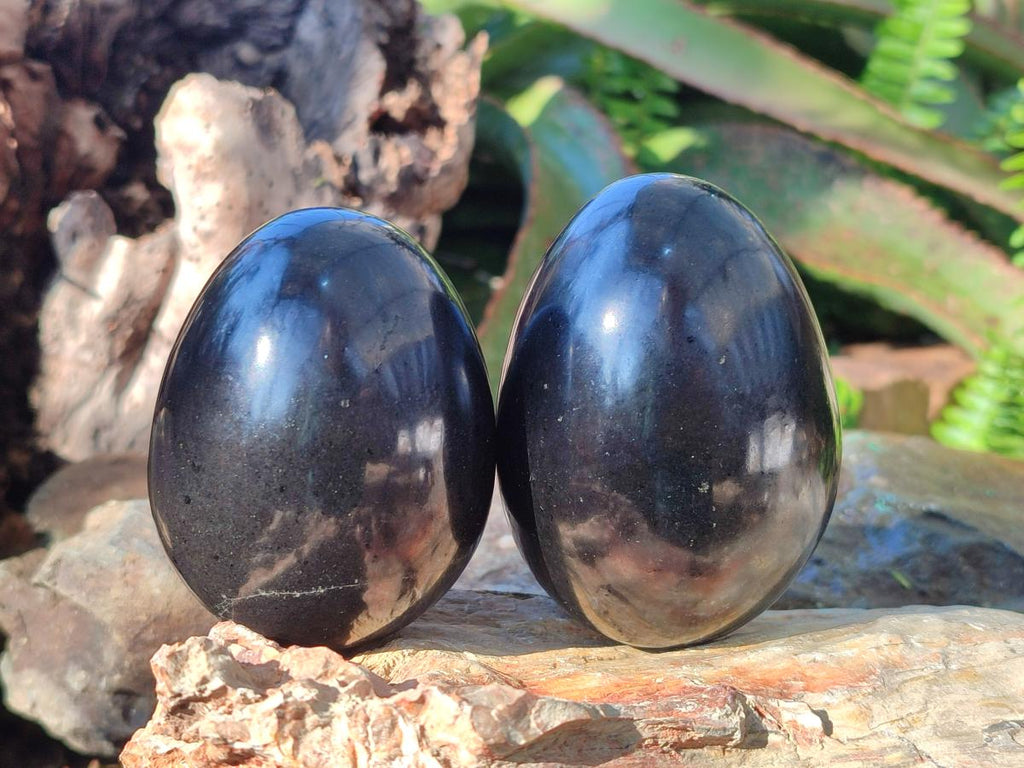 Polished Black Basalt Eggs x 6 From Madagascar - Toprock Gemstones and Minerals 