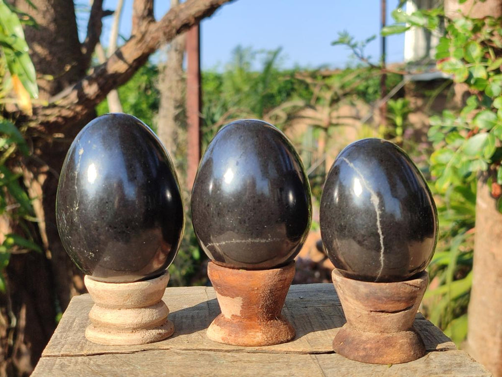 Polished Black Basalt Eggs x 6 From Madagascar - Toprock Gemstones and Minerals 