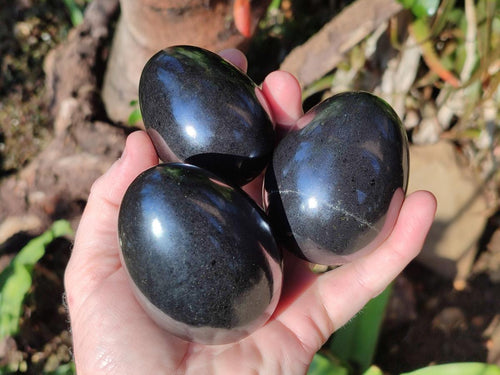 Polished Black Basalt Eggs x 6 From Madagascar - Toprock Gemstones and Minerals 