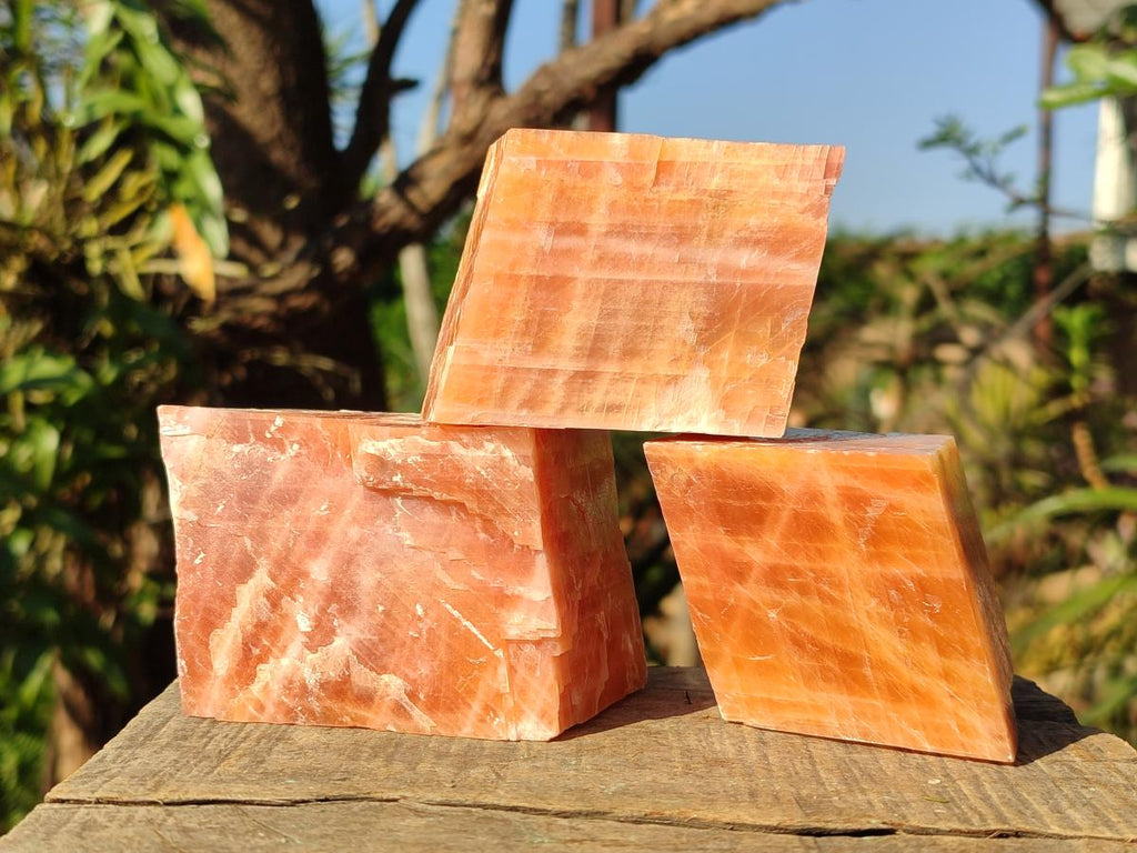 Natural Rhombohedral Sunset Deep Orange Calcite Specimens x 12 From Spitzkop, Namibia - Toprock Gemstones and Minerals 