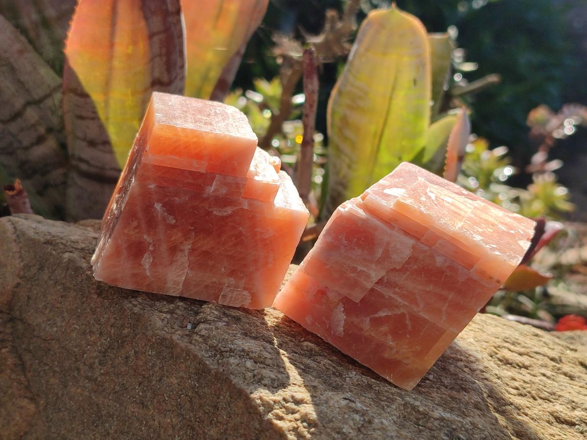Natural Rhombohedral Sunset Deep Orange Calcite Specimens x 12 From Spitzkop, Namibia - Toprock Gemstones and Minerals 