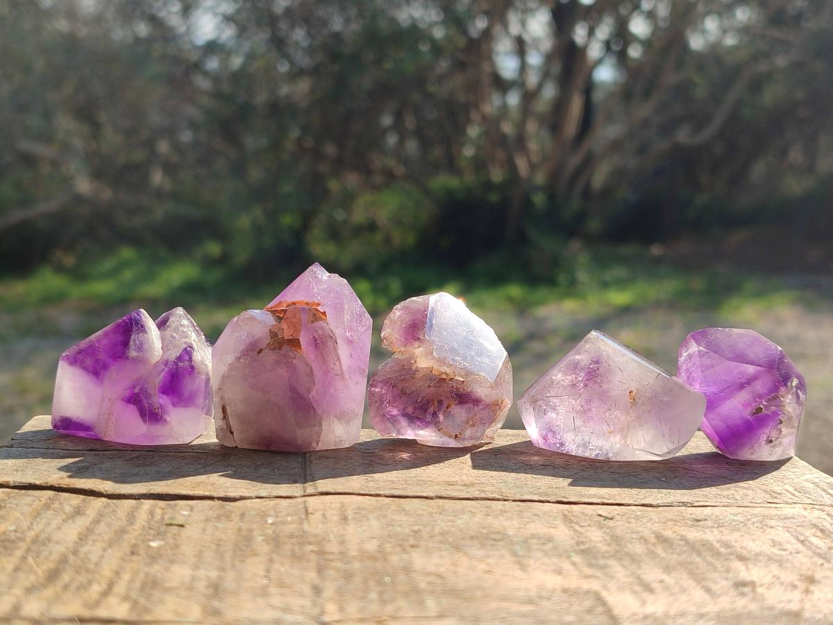 Polished Dark Purple Window Amethyst Crystals x 35 From Akansobe, Madagascar - Toprock Gemstones and Minerals 