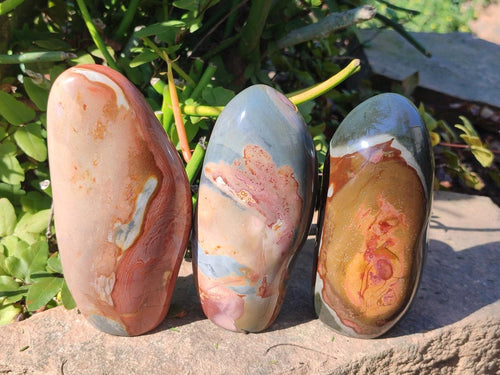 Polished Polychrome Jasper Standing Display Pieces x 3 From Androka, Madagascar - Toprock Gemstones and Minerals 