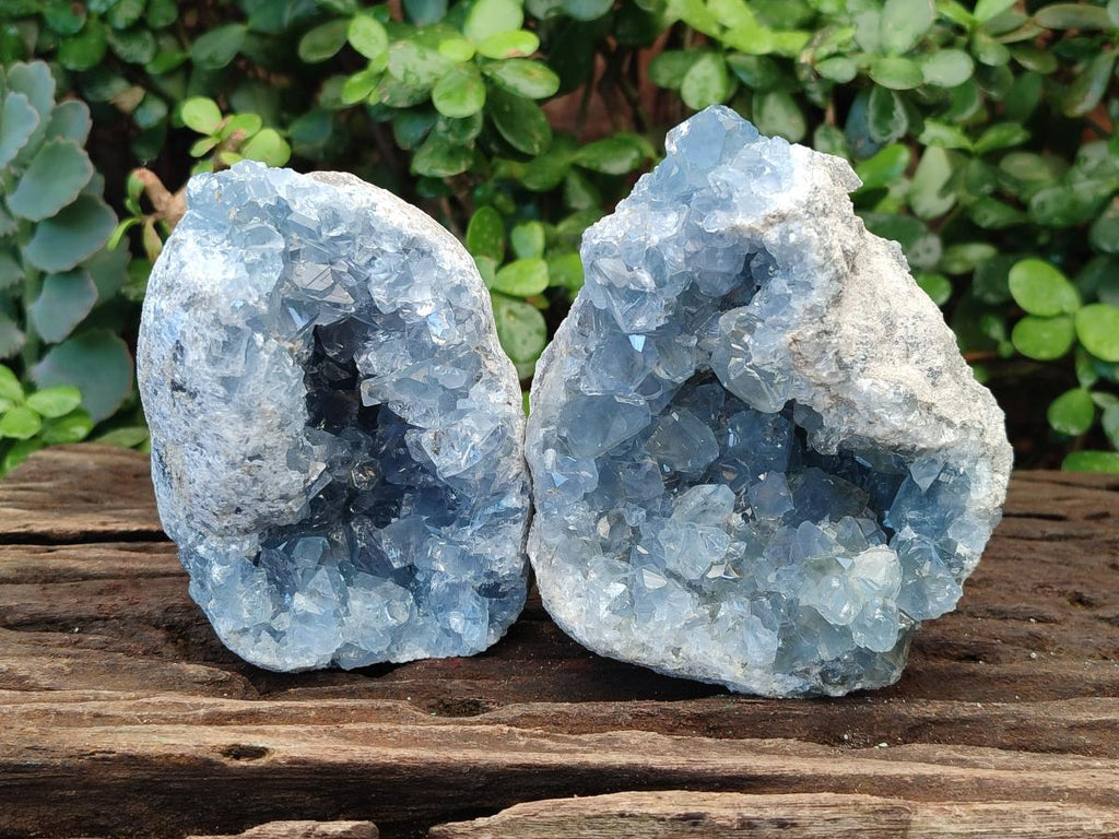 Natural Blue Celestite Geode Specimens x 2 From Sakoany, Madagascar - Toprock Gemstones and Minerals 
