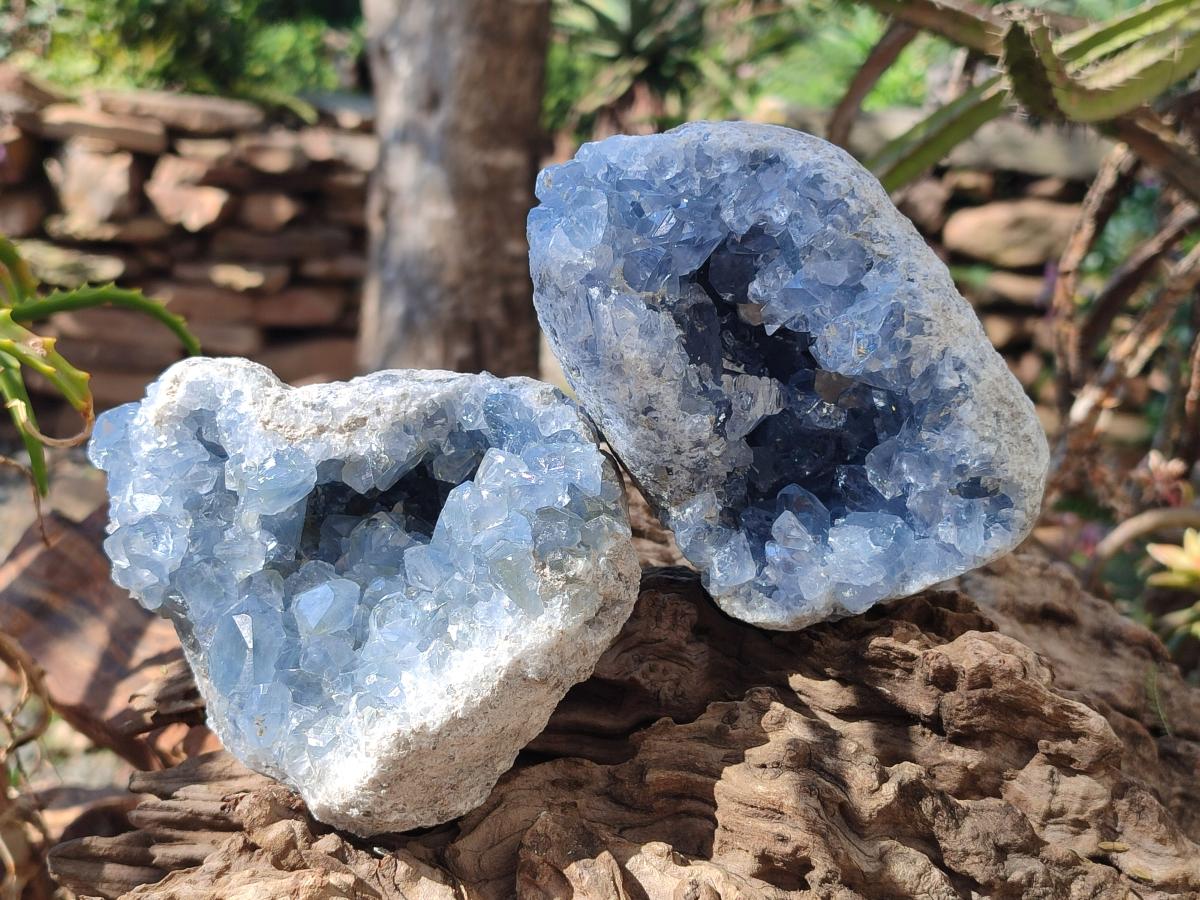 Natural Blue Celestite Geode Specimens x 2 From Sakoany, Madagascar - Toprock Gemstones and Minerals 
