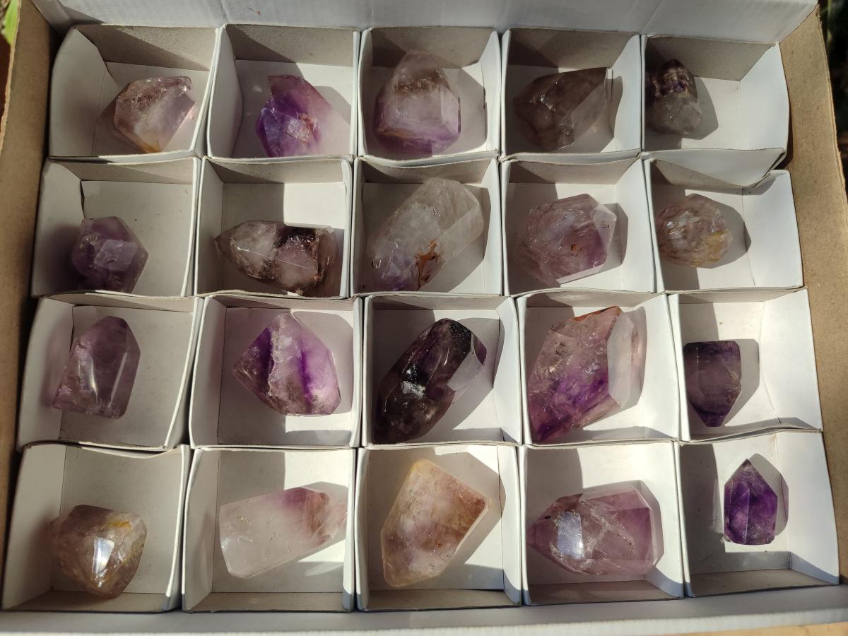 Polished Dark Purple Window Amethyst Crystals x 20 From Akansobe, Madagascar - Toprock Gemstones and Minerals 