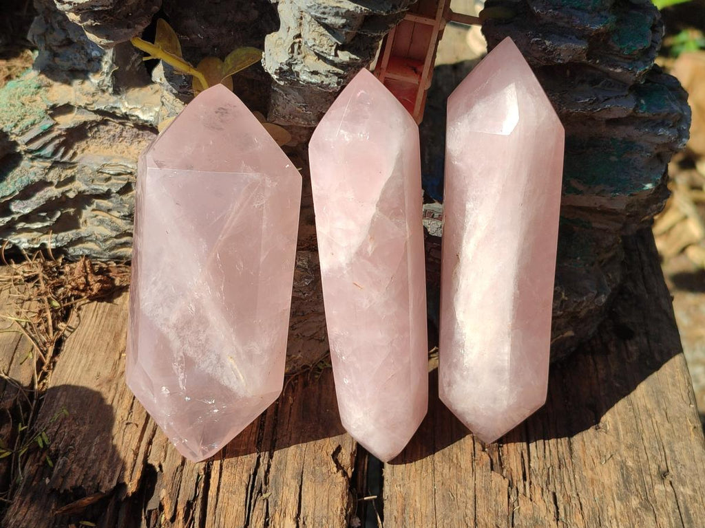 Polished Large Double Terminated Gemmy Rose Quartz Crystals x 6 From Madagascar - Toprock Gemstones and Minerals 