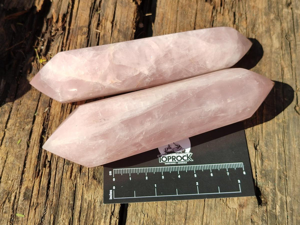 Polished Large Double Terminated Gemmy Rose Quartz Crystals x 6 From Madagascar - Toprock Gemstones and Minerals 