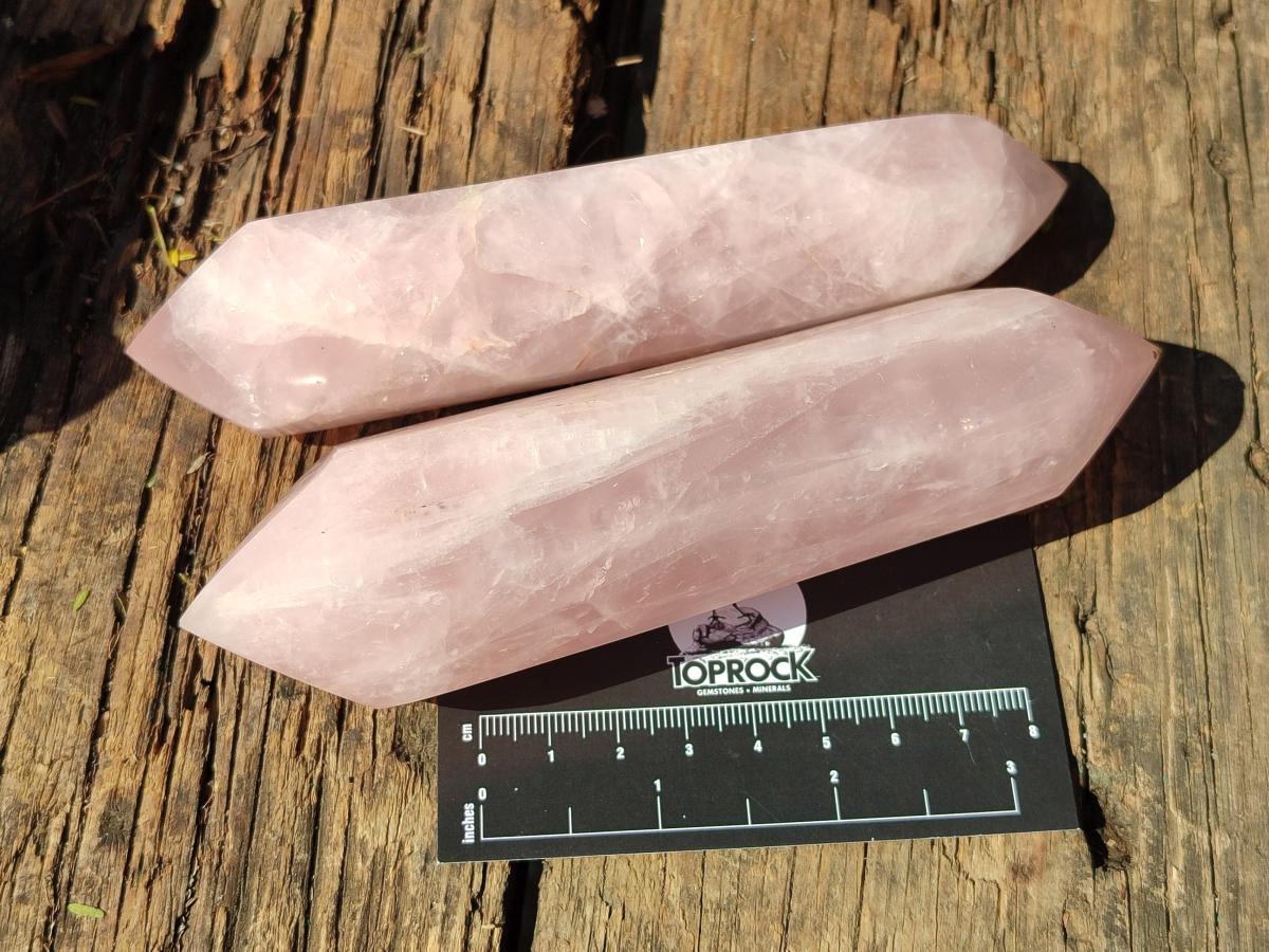 Polished Large Double Terminated Gemmy Rose Quartz Crystals x 6 From Madagascar - Toprock Gemstones and Minerals 