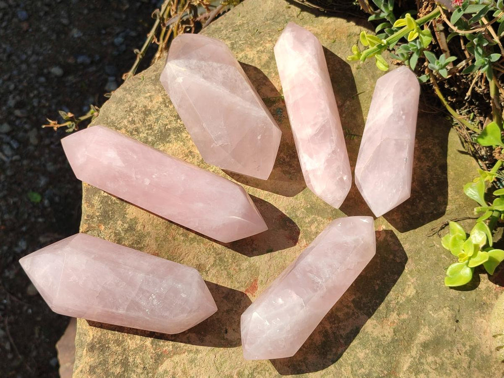 Polished Large Double Terminated Gemmy Rose Quartz Crystals x 6 From Madagascar - Toprock Gemstones and Minerals 
