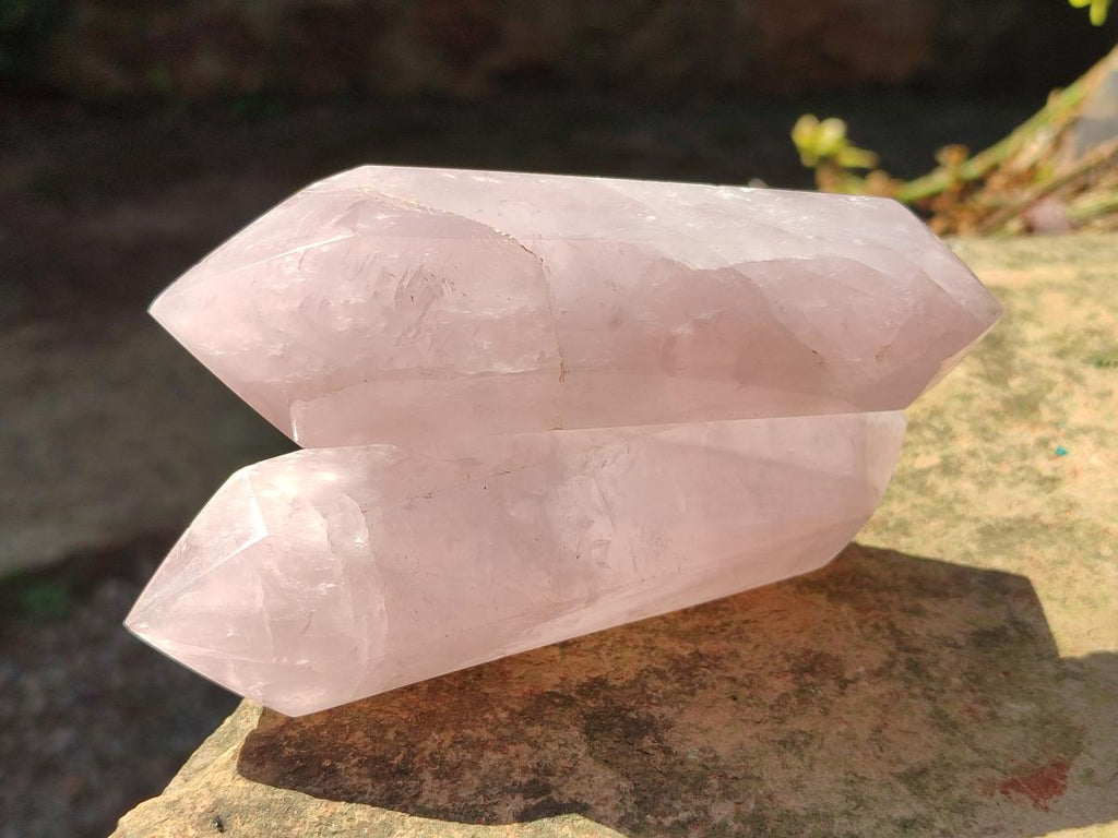 Polished Large Double Terminated Gemmy Rose Quartz Crystals x 6 From Madagascar - Toprock Gemstones and Minerals 