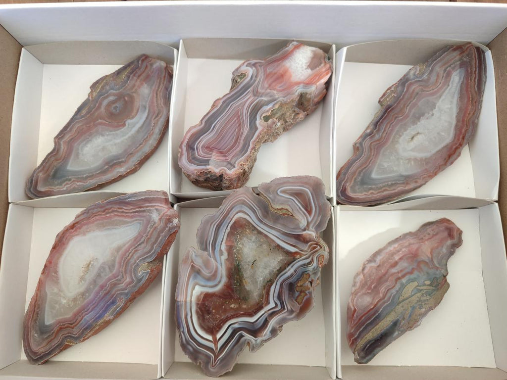 Polished One Side Red Shashe River Agate Slices x 6 From Shashe River, Zimbabwe - Toprock Gemstones and Minerals 