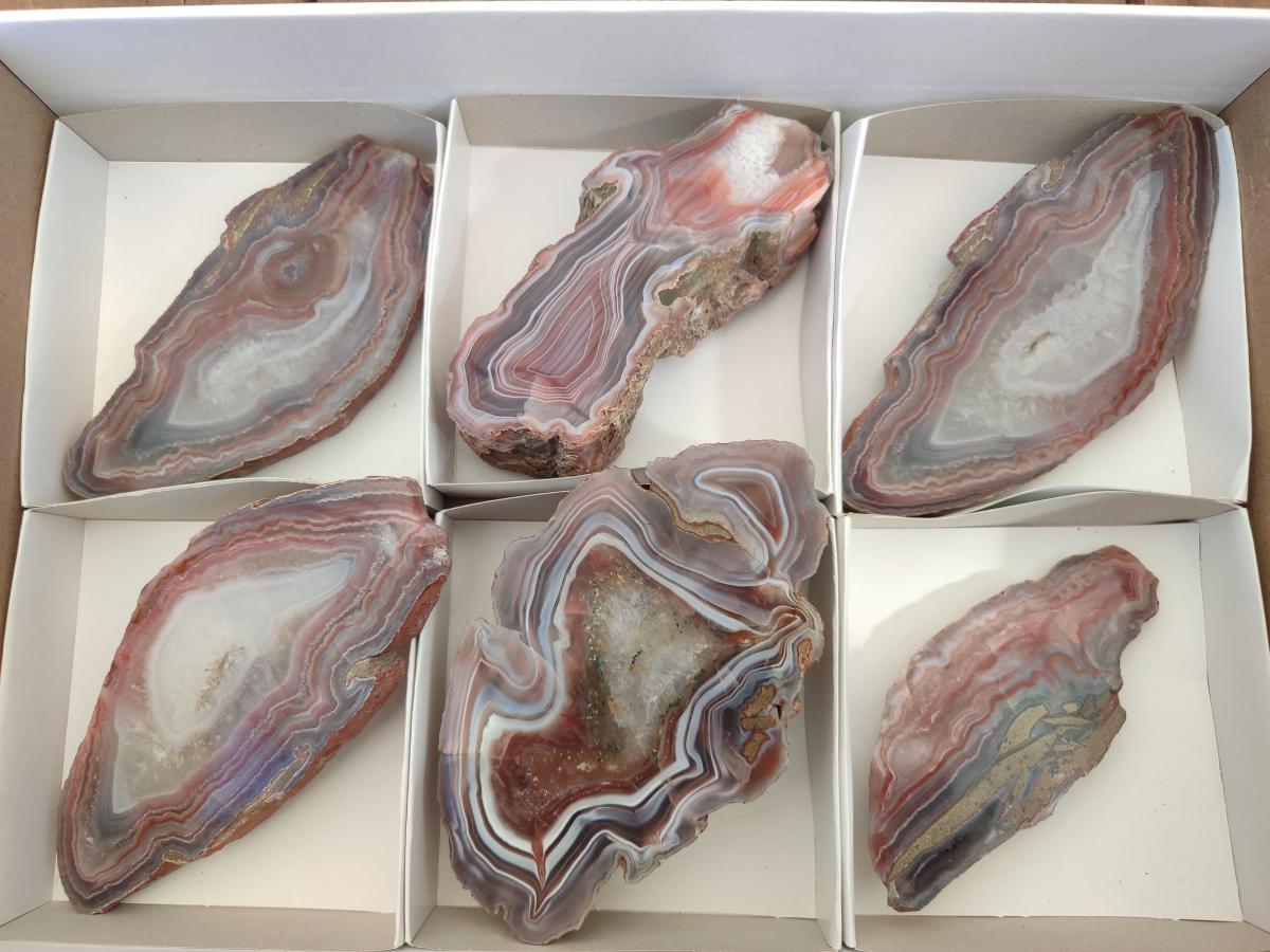 Polished One Side Red Shashe River Agate Slices x 6 From Shashe River, Zimbabwe - Toprock Gemstones and Minerals 