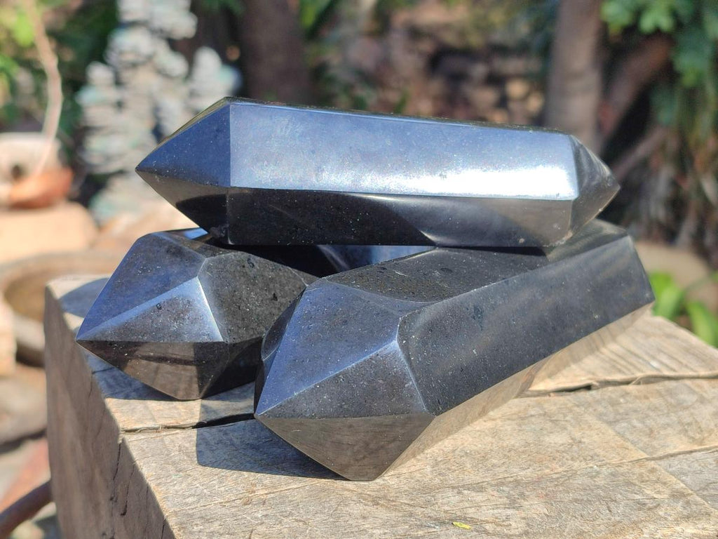 Polished Double Terminated Black Basalt Crystals x 4 From Madagascar - Toprock Gemstones and Minerals 