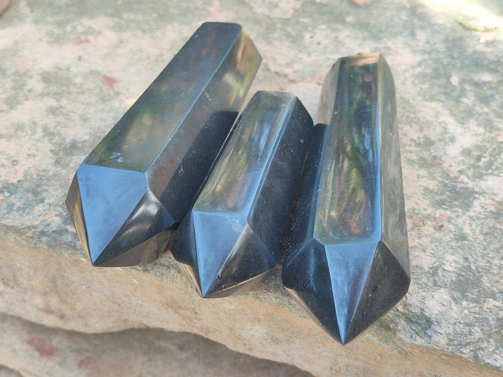Polished Double Terminated Black Basalt Crystals x 4 From Madagascar - Toprock Gemstones and Minerals 