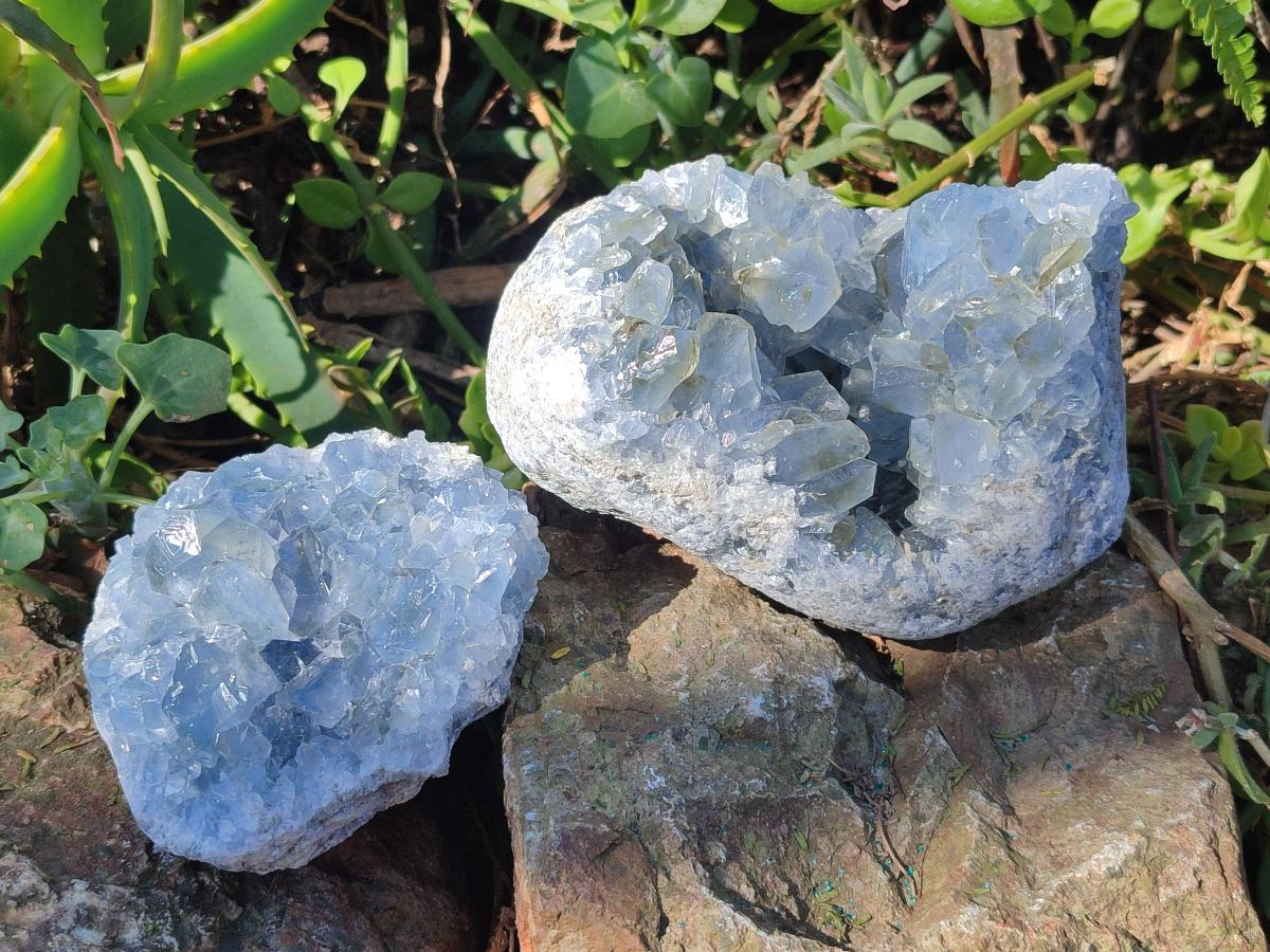Natural Blue Celestite Specimens x 2 From Sakoany, Madagascar - Toprock Gemstones and Minerals 