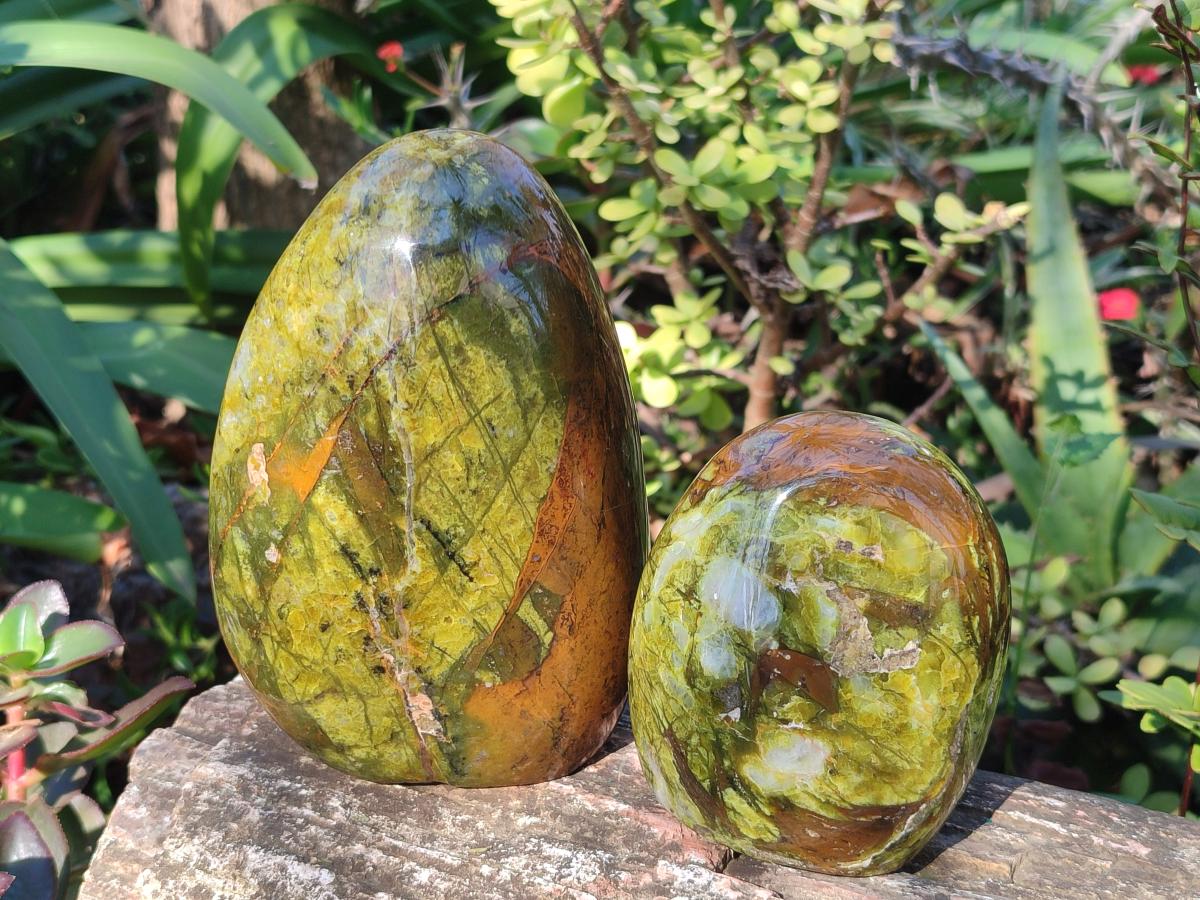 Polished Green Opal Standing Display Pieces x 2 From Betroka, Madagascar - Toprock Gemstones and Minerals 