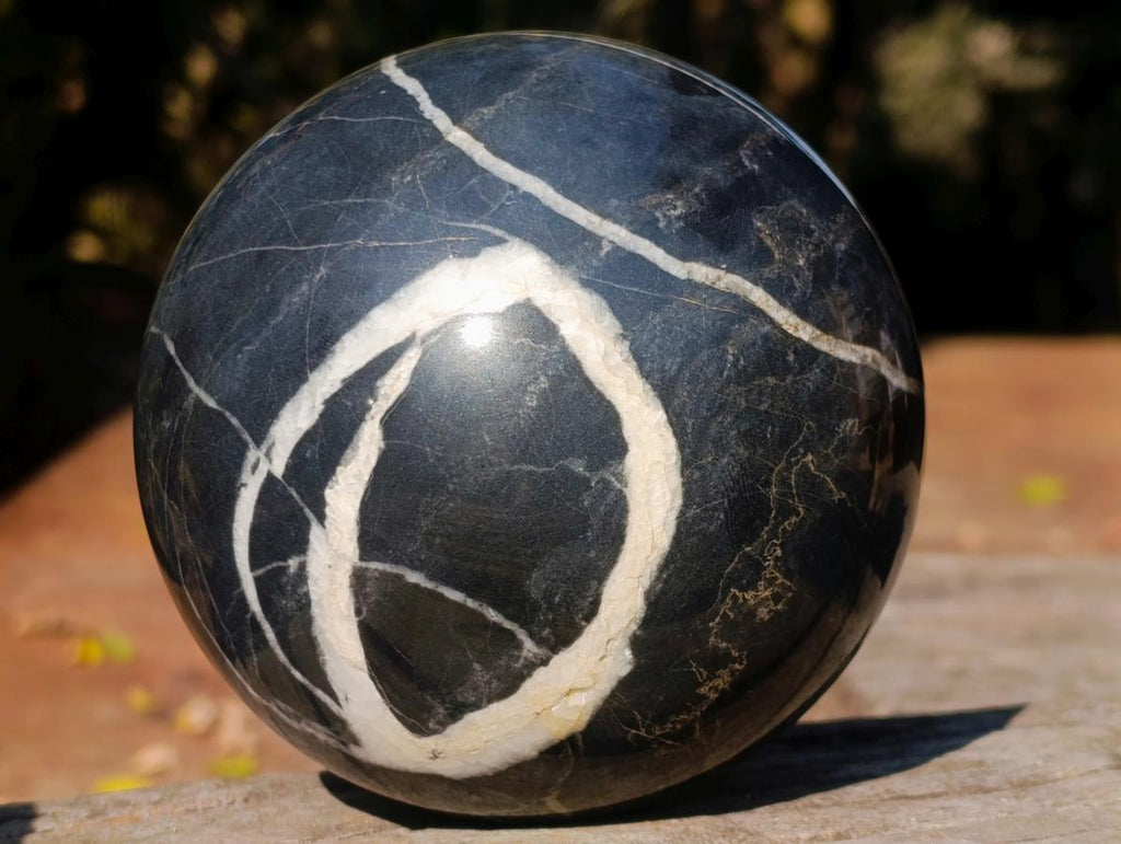 Polished Large Black and Green Marble Spheres x 2 From Rustenburg, South Africa - Toprock Gemstones and Minerals 