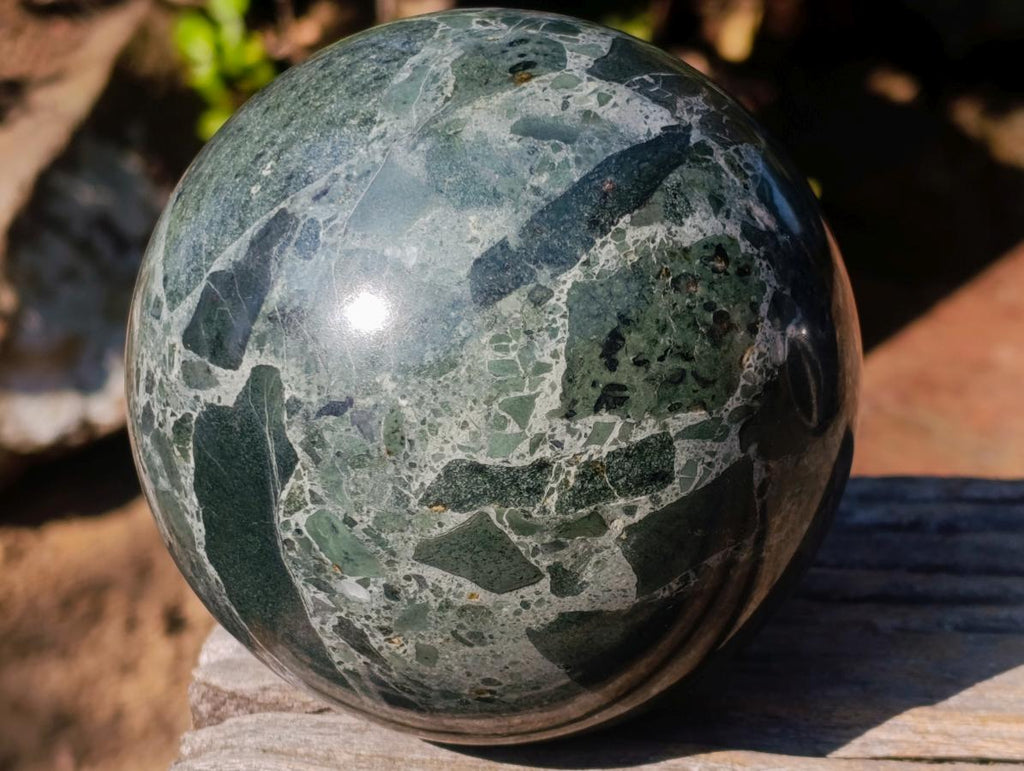 Polished Large Black and Green Marble Spheres x 2 From Rustenburg, South Africa - Toprock Gemstones and Minerals 