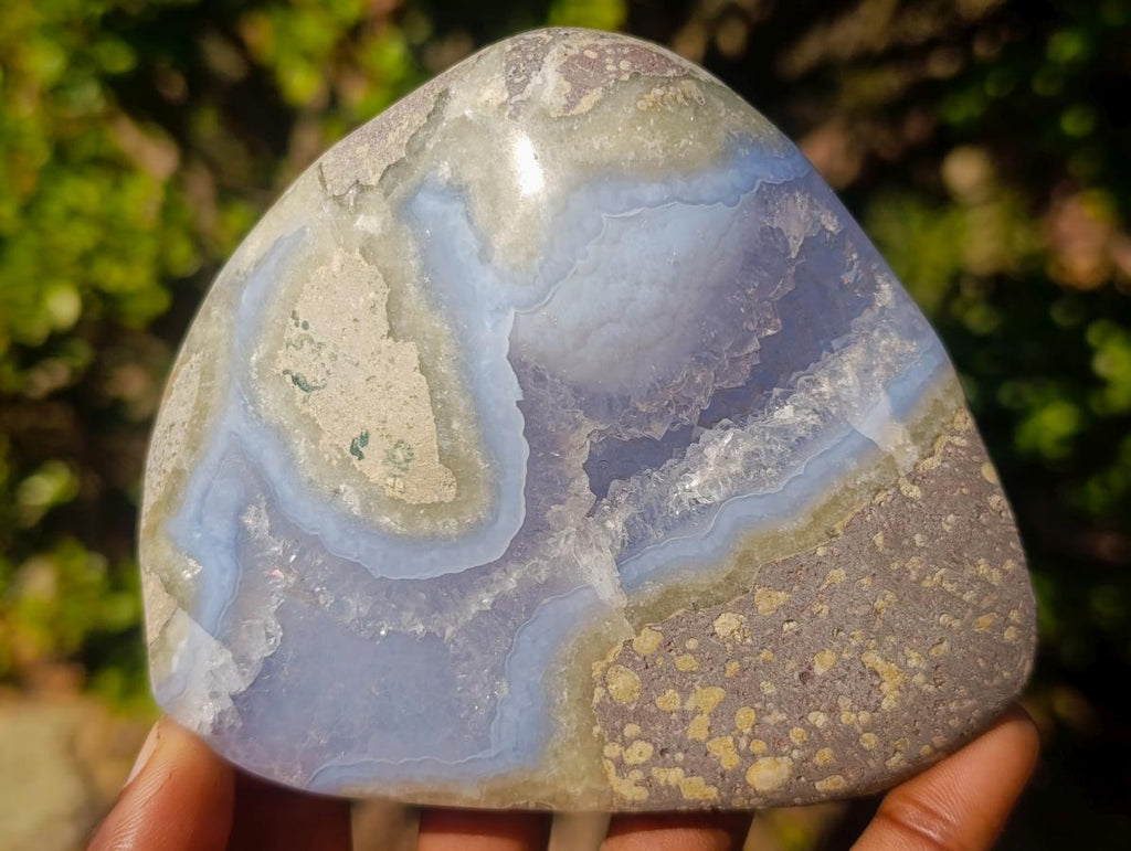 Polished and Natural Blue Lace Agate Free Form and Standing Display Piece x 2 From Nsanje, Malawi - Toprock Gemstones and Minerals 