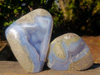 Polished and Natural Blue Lace Agate Free Form and Standing Display Piece x 2 From Nsanje, Malawi - Toprock Gemstones and Minerals 