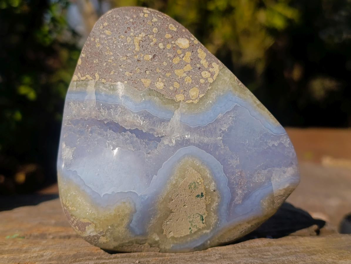 Polished and Natural Blue Lace Agate Free Form and Standing Display Piece x 2 From Nsanje, Malawi - Toprock Gemstones and Minerals 