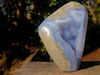Polished and Natural Blue Lace Agate Free Form and Standing Display Piece x 2 From Nsanje, Malawi - Toprock Gemstones and Minerals 