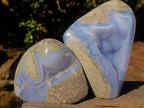Polished and Natural Blue Lace Agate Free Form and Standing Display Piece x 2 From Nsanje, Malawi - Toprock Gemstones and Minerals 