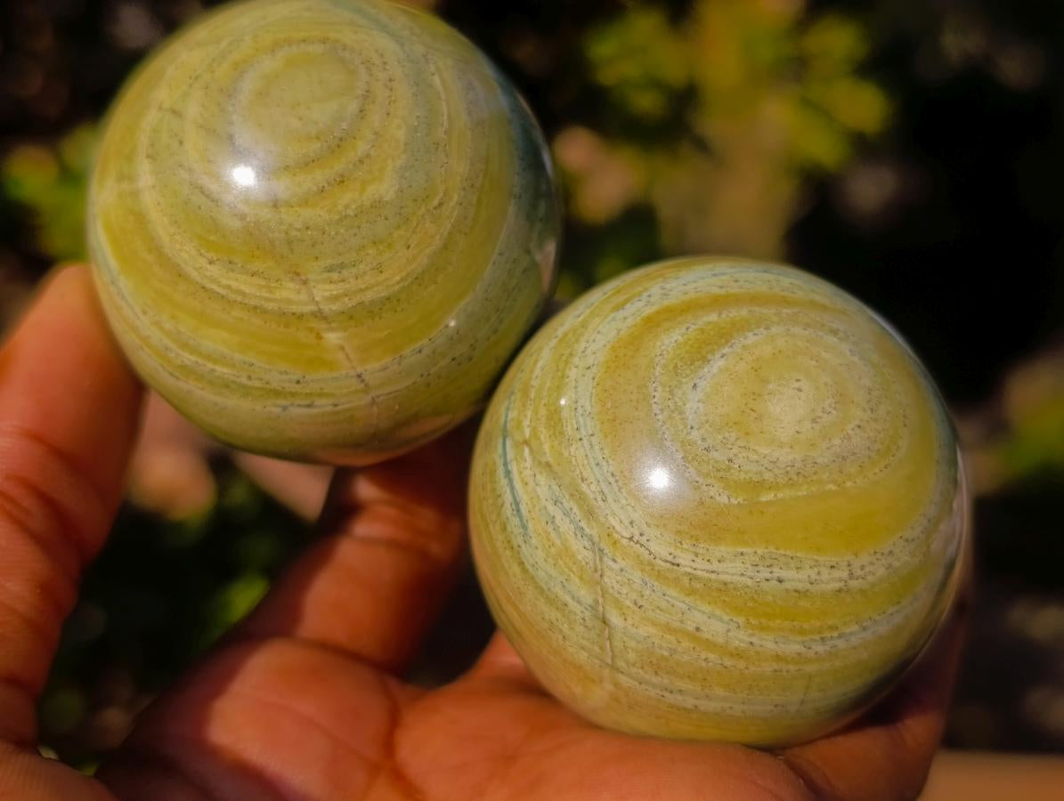 Polished Butter Jade Spheres x 6 From Bronkhorstspruit, South Africa - Toprock Gemstones and Minerals 