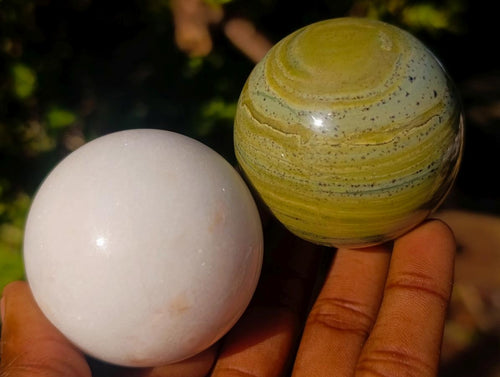 Polished Butter Jade Spheres x 6 From Bronkhorstspruit, South Africa - Toprock Gemstones and Minerals 