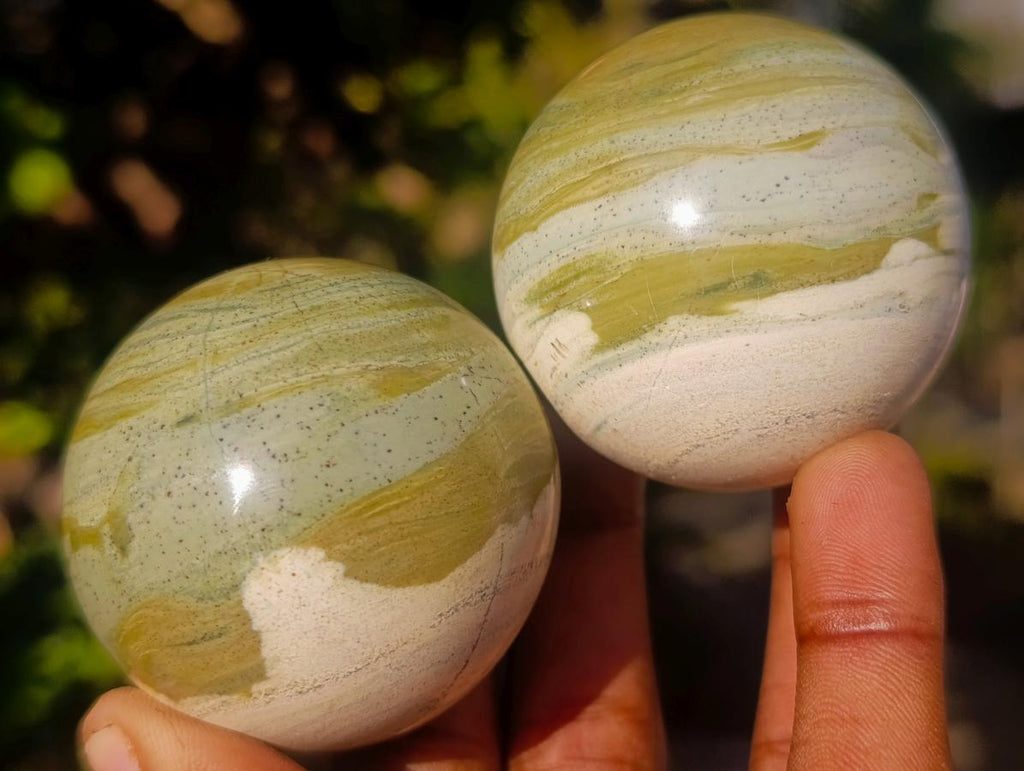 Polished Butter Jade Spheres x 6 From Bronkhorstspruit, South Africa - Toprock Gemstones and Minerals 