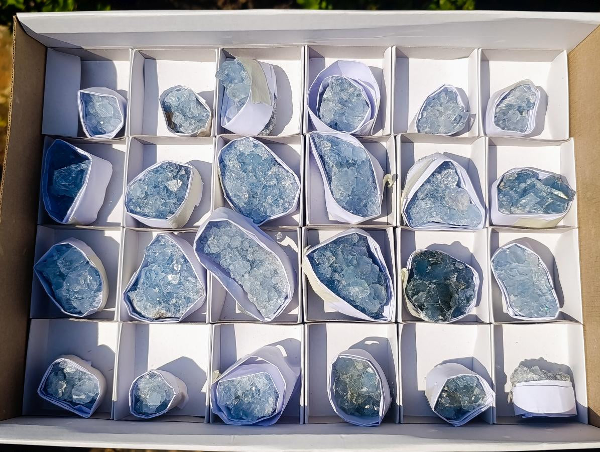 Natural Blue Celestite Specimens x 24 From Sakoany, Madagascar - Toprock Gemstones and Minerals 