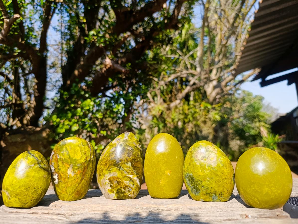 Polished Green Opal Standing Display Pieces x 6 From Betroka, Madagascar - Toprock Gemstones and Minerals 