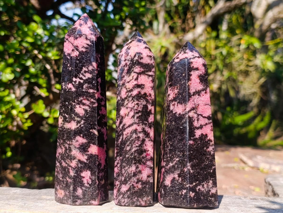Polished Rhodonite Gemstone Display Crystals x 3 From Ambindavato, Madagascar - Toprock Gemstones and Minerals 