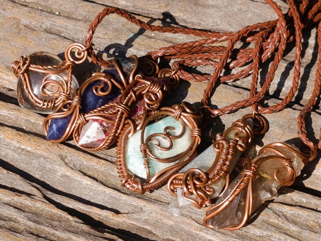 Hand Made Mix of Various Stone Copper Wire Wrapped Necklaces x 6 From South Africa - Toprock Gemstones and Minerals 