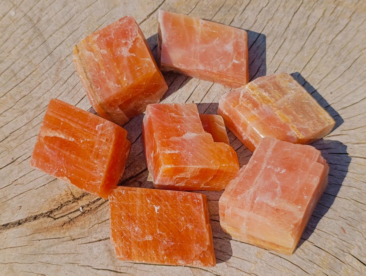 Natural Rhombohedral Sunset Orange Calcite Specimens x 24 From Spitzkop, Namibia - Toprock Gemstones and Minerals 