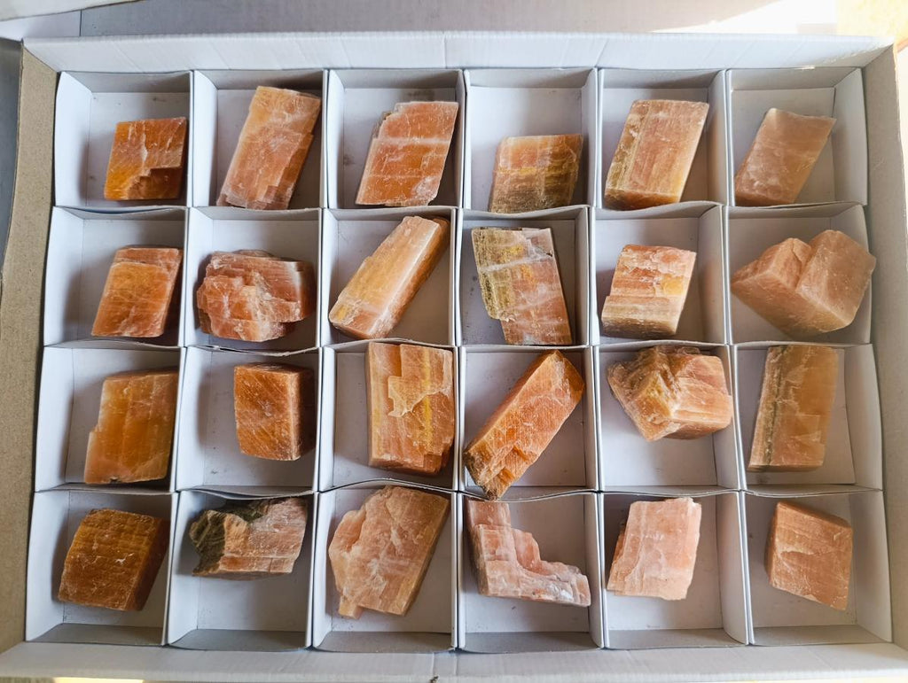 Natural Rhombohedral Sunset Orange Calcite Specimens x 24 From Spitzkop, Namibia - Toprock Gemstones and Minerals 