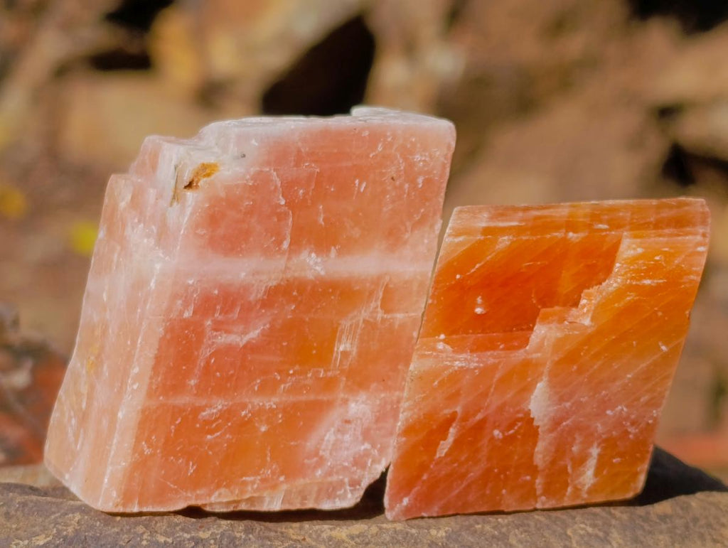 Natural Rhombohedral Sunset Orange Calcite Specimens x 24 From Spitzkop, Namibia - Toprock Gemstones and Minerals 