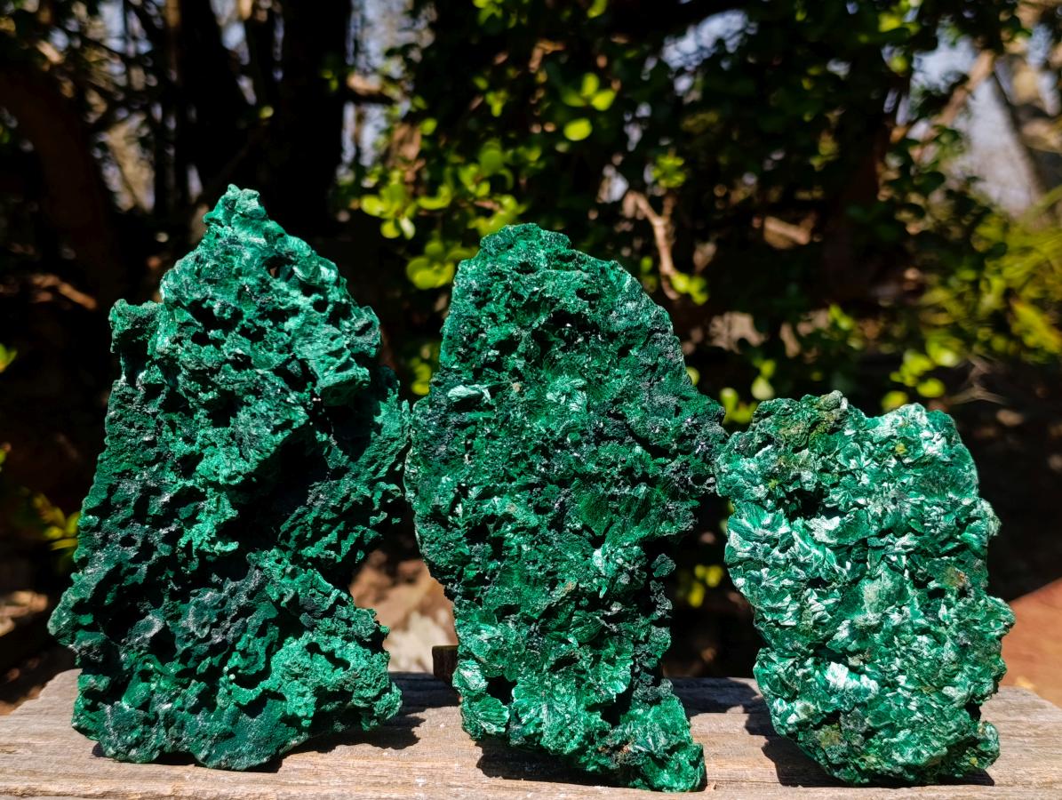 Natural Silky Malachite Specimens x 3 From Kasompe, Congo - Toprock Gemstones and Minerals 