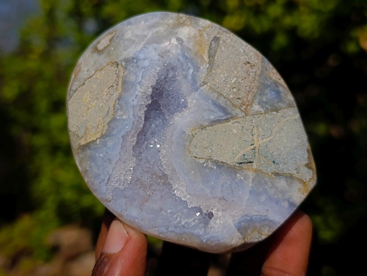 Polished and Natural Blue Lace Agate Standing Display Pieces x 5 From Nsanje, Malawi - Toprock Gemstones and Minerals 