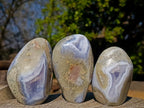 Polished and Natural Blue Lace Agate Standing Display Pieces x 5 From Nsanje, Malawi - Toprock Gemstones and Minerals 
