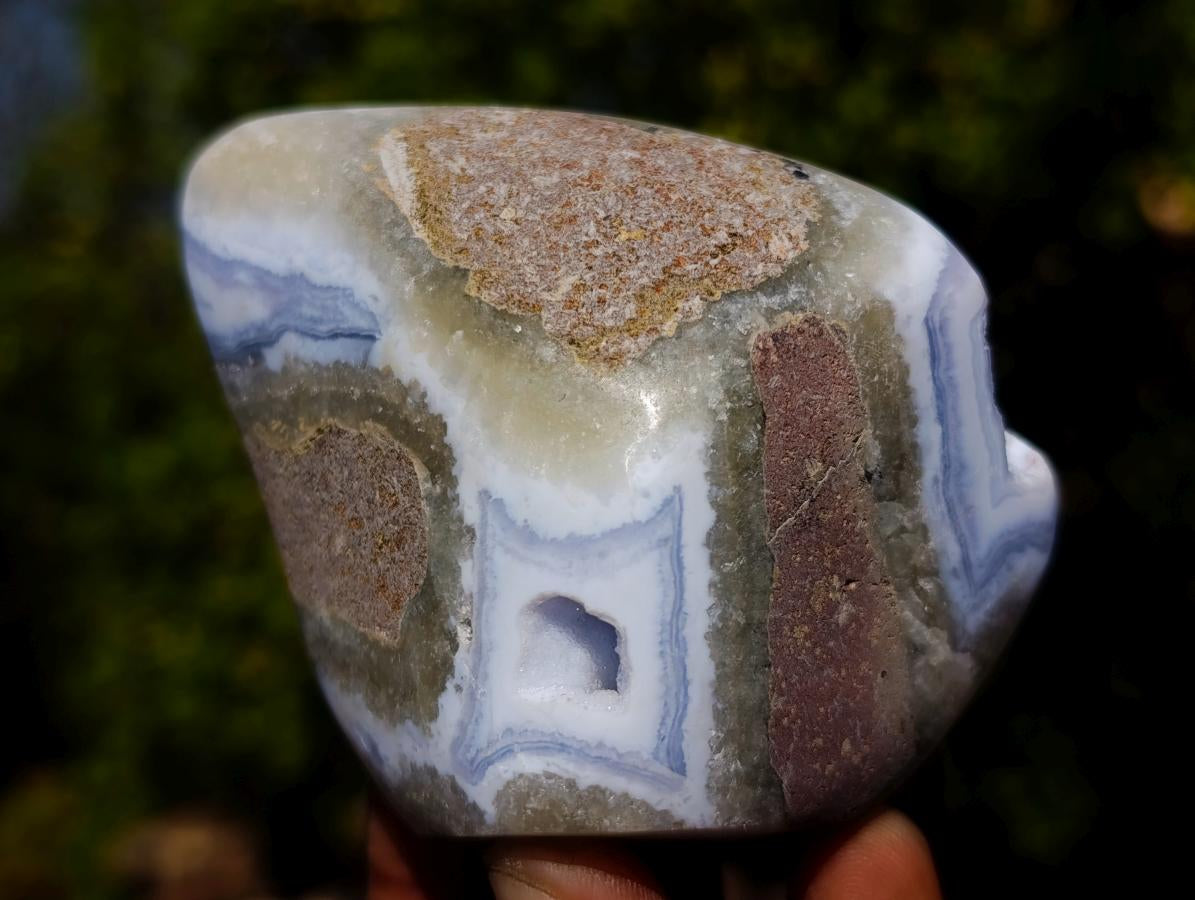 Polished and Natural Blue Lace Agate Standing Display Pieces x 5 From Nsanje, Malawi - Toprock Gemstones and Minerals 