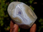 Polished and Natural Blue Lace Agate Standing Display Pieces x 5 From Nsanje, Malawi - Toprock Gemstones and Minerals 