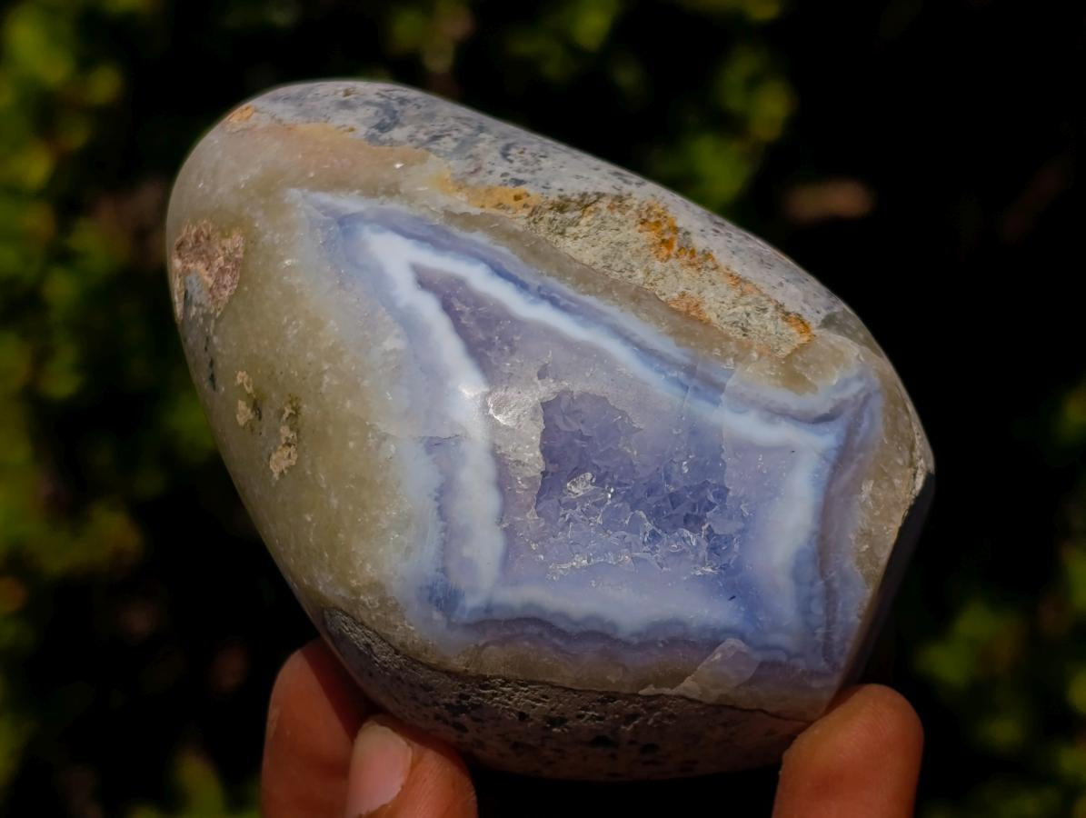 Polished and Natural Blue Lace Agate Standing Display Pieces x 5 From Nsanje, Malawi - Toprock Gemstones and Minerals 
