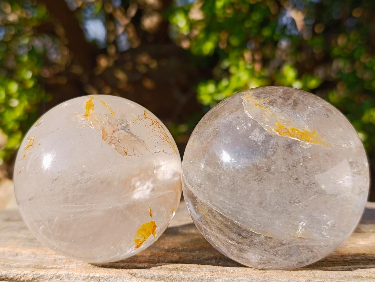Polished Clear Quartz Crystal Balls x 2 From Madagascar - Toprock Gemstones and Minerals 