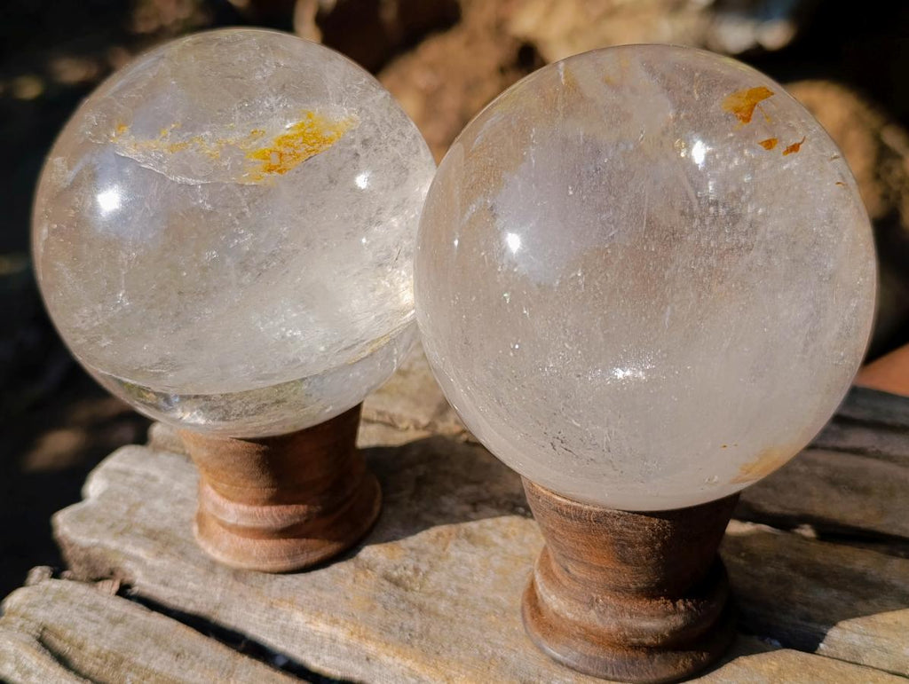 Polished Clear Quartz Crystal Balls x 2 From Madagascar - Toprock Gemstones and Minerals 