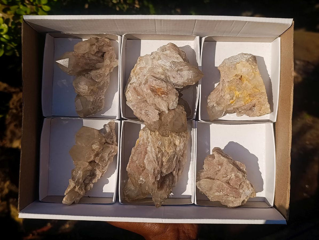 Natural Cascading White Phantom Smokey Luena Quartz Clusters x 6 From Luena, Congo - Toprock Gemstones and Minerals 