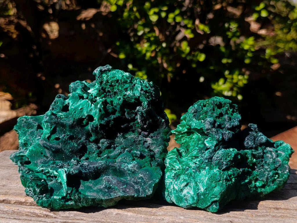 Natural Silky Malachite Specimens x 2 From Kasompe, Congo - Toprock Gemstones and Minerals 