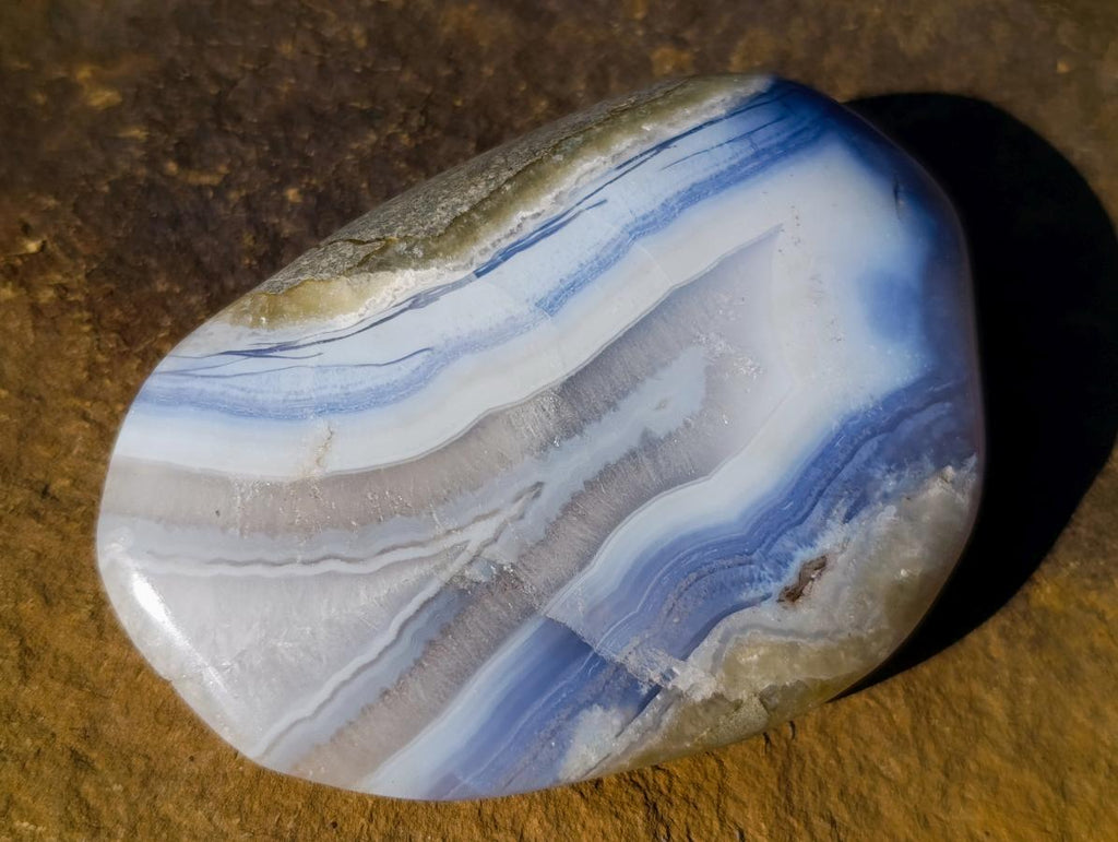 Polished and Natural Blue Lace Agate Free Forms and a Standing Display Piece x 3 From Nsanje, Malawi - Toprock Gemstones and Minerals 